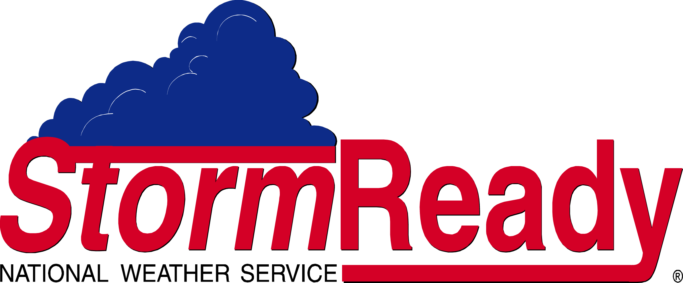 blue and red logo reading Storm Ready, National Weather Service
